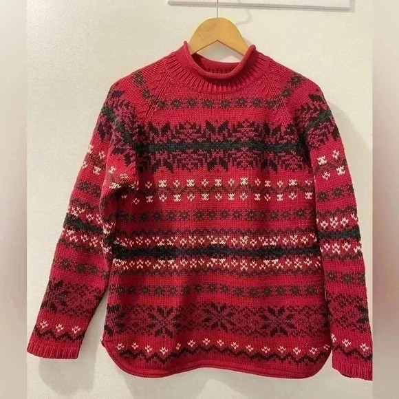 Vintage Eddie Bauer 100% cotton knit sweater red XS - Picture 1 of 5